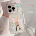 Cute Cartoon Animals Transparent Card Slot Pocket Case For iPhone